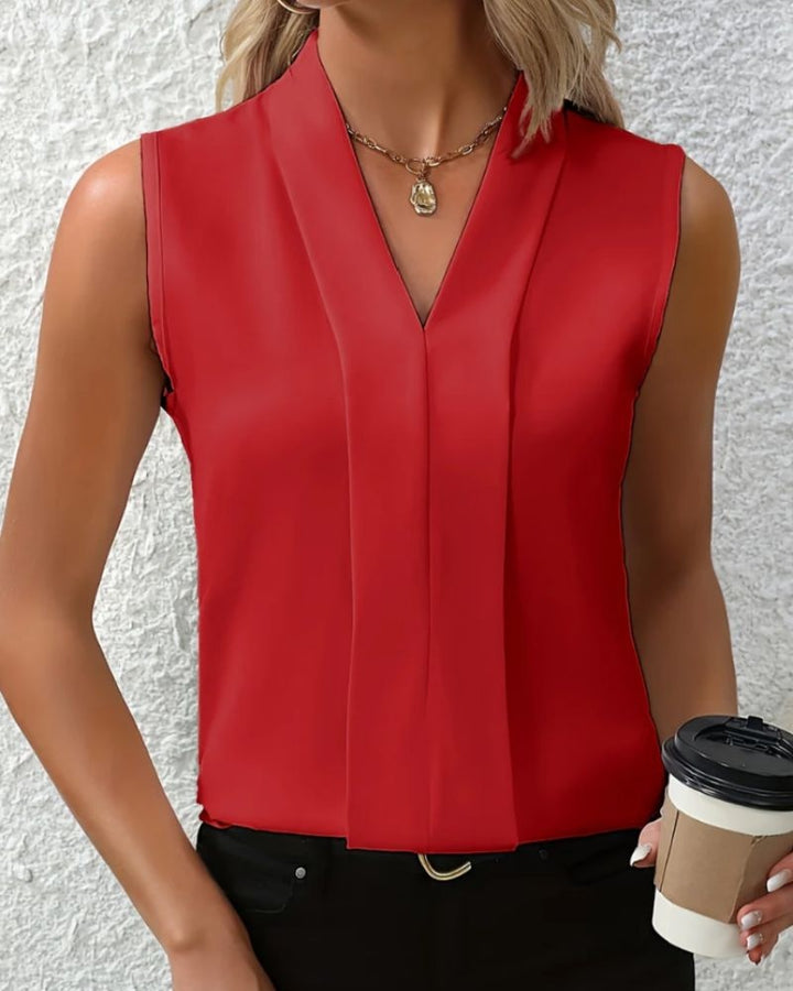 Abigail | Women's Sleeveless V-Neck Summer Top with Pleated Front