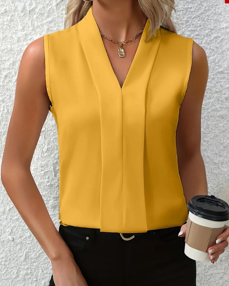 Abigail | Women's Sleeveless V-Neck Summer Top with Pleated Front