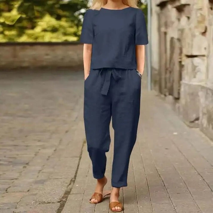 Amelia | Women's Co Ord Pant Set Short Sleeve Top and Tie Waist Pants