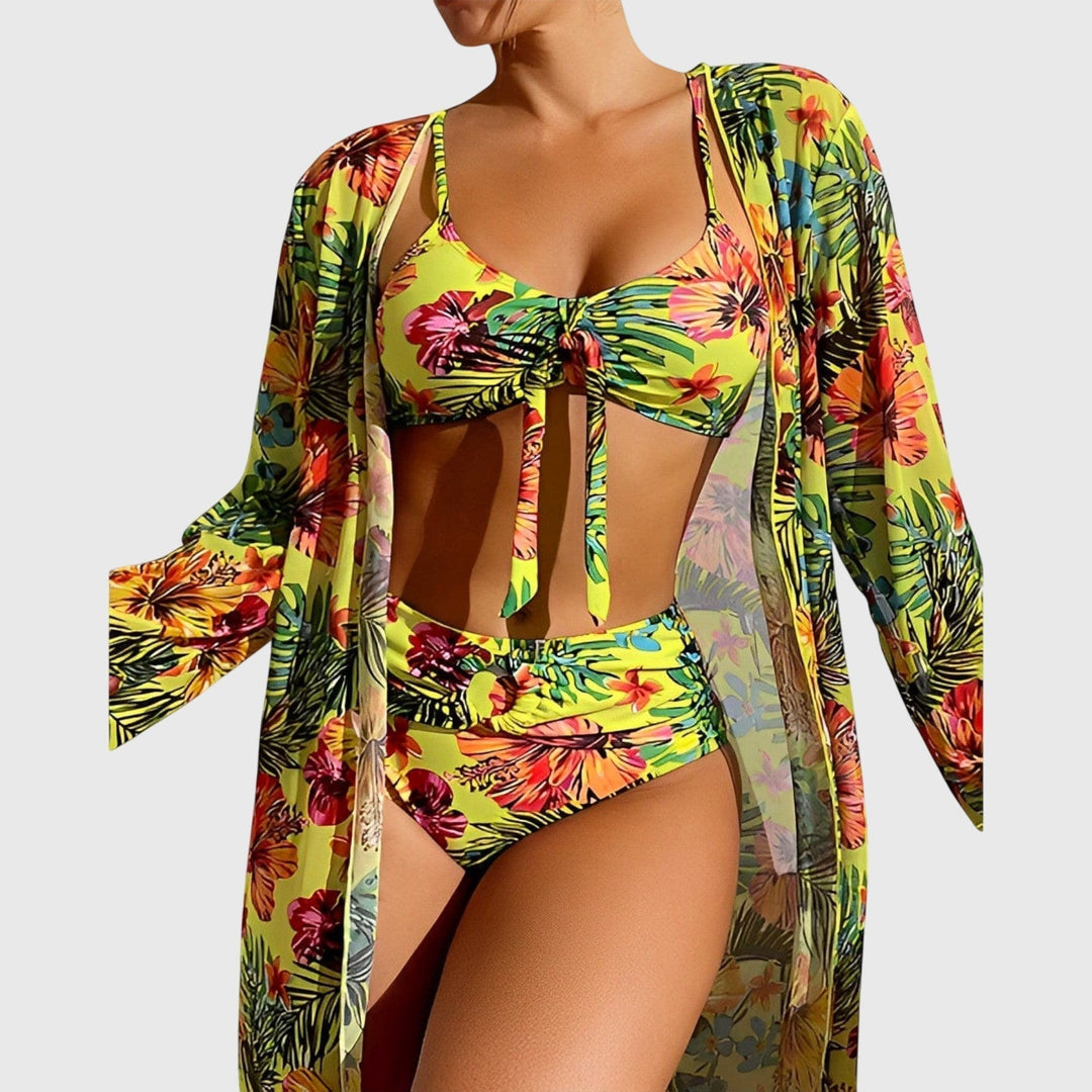 Amelia | Women's High Waisted Bikini Set with Beach Cover Up