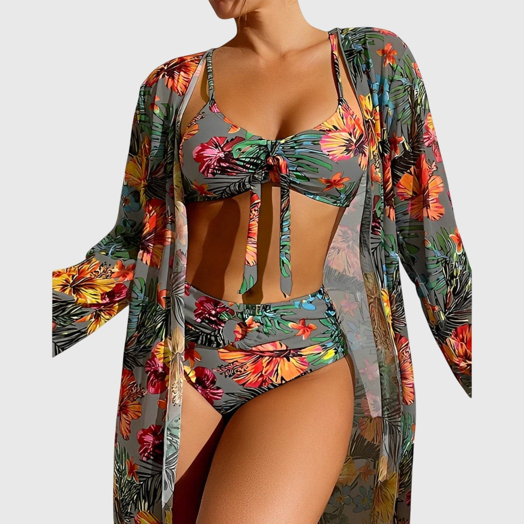 Amelia | Women's High Waisted Bikini Set with Beach Cover Up