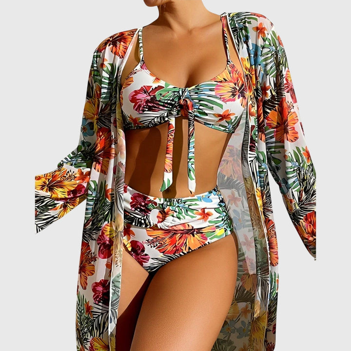 Amelia | Women's High Waisted Bikini Set with Beach Cover Up