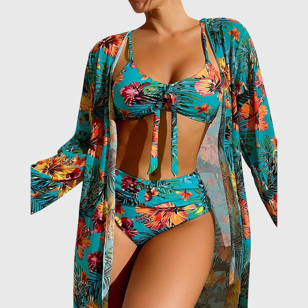 Amelia | Women's High Waisted Bikini Set with Beach Cover Up