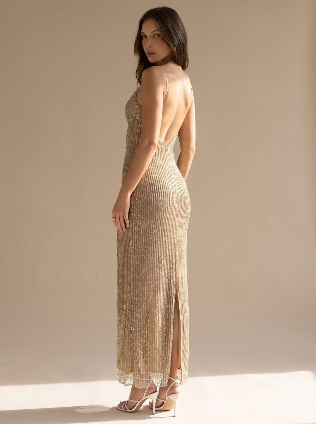 Amelia | Women's Sequin Maxi Party Dress with Open Back