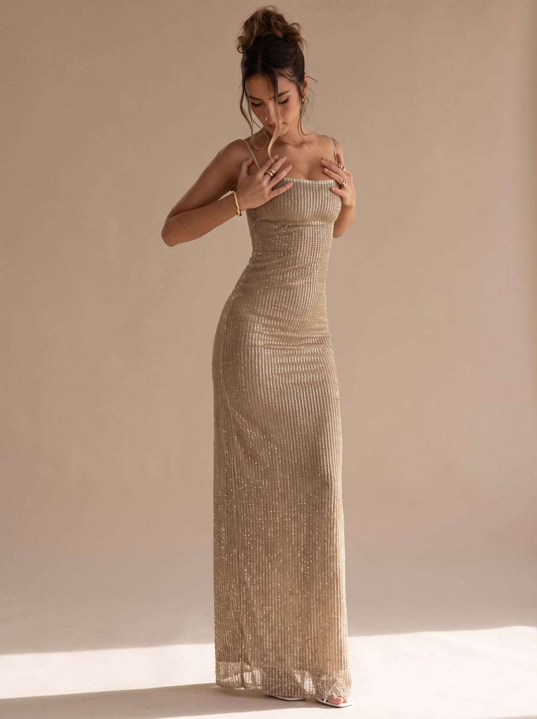 Amelia | Women's Sequin Maxi Party Dress with Open Back