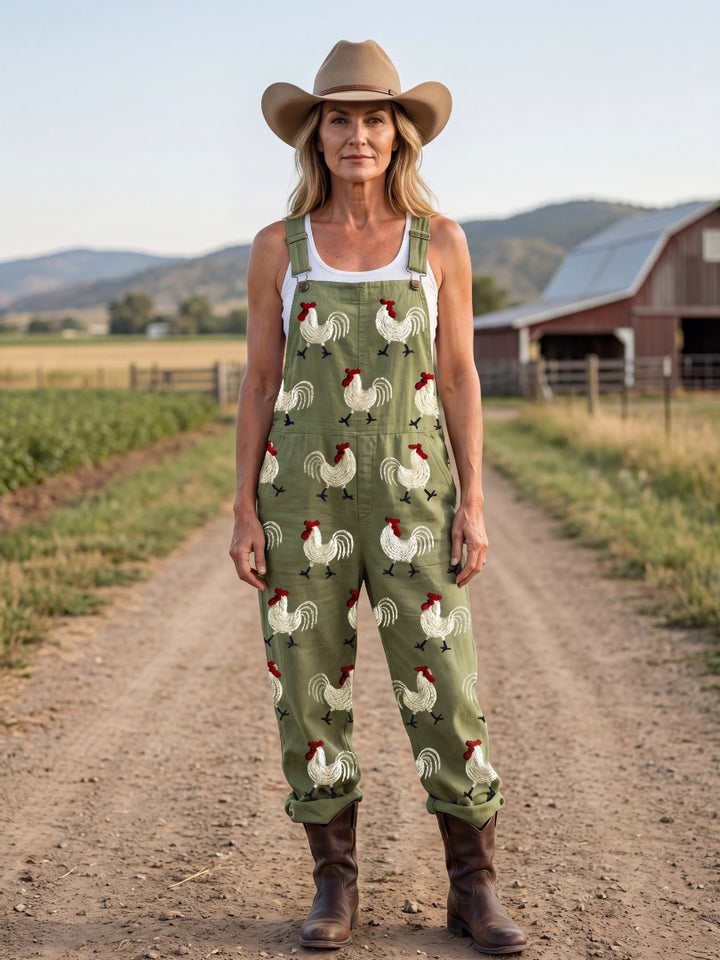 Audrey | Women's Rooster Embroidered Jumpsuit Dungarees