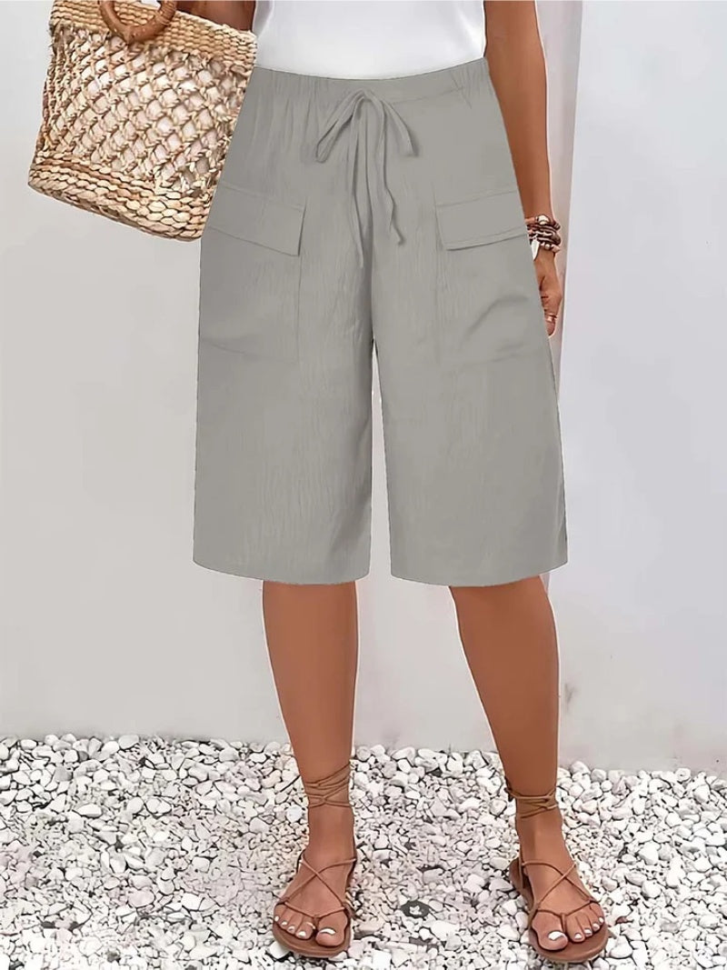 Aurora | Women's Linen Look Shorts Knee Length with Cargo Pockets