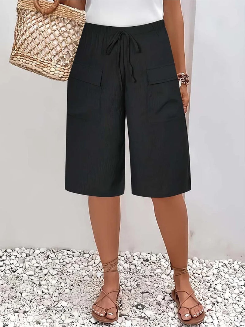 Aurora | Women's Linen Look Shorts Knee Length with Cargo Pockets
