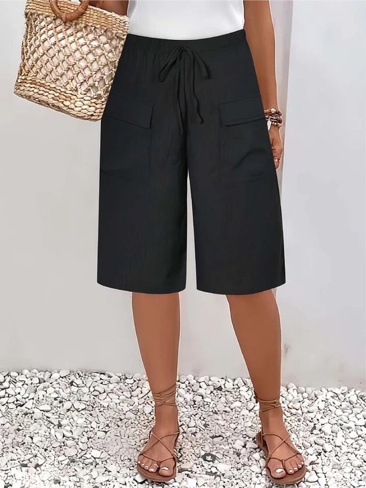 Aurora | Women's Linen Look Shorts Knee Length with Cargo Pockets