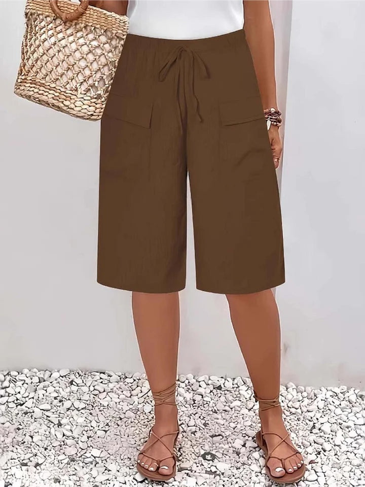 Aurora | Women's Linen Look Shorts Knee Length with Cargo Pockets
