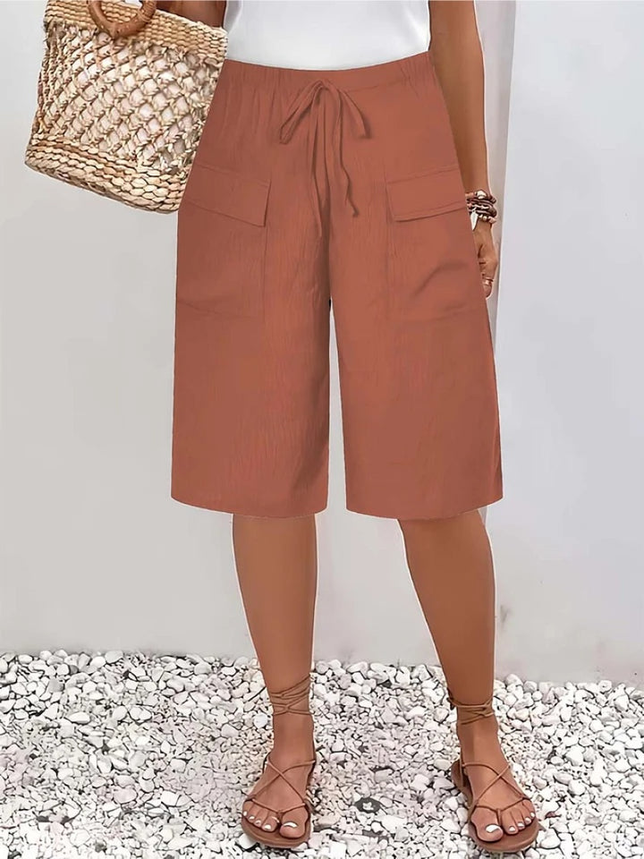 Aurora | Women's Linen Look Shorts Knee Length with Cargo Pockets