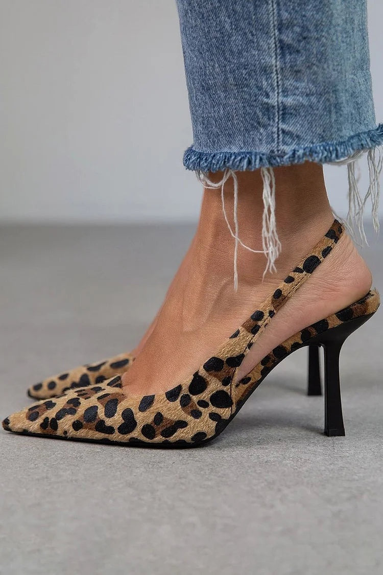 Aurora | Women's Pointed Toe Slingback Stiletto Heels Leopard Print