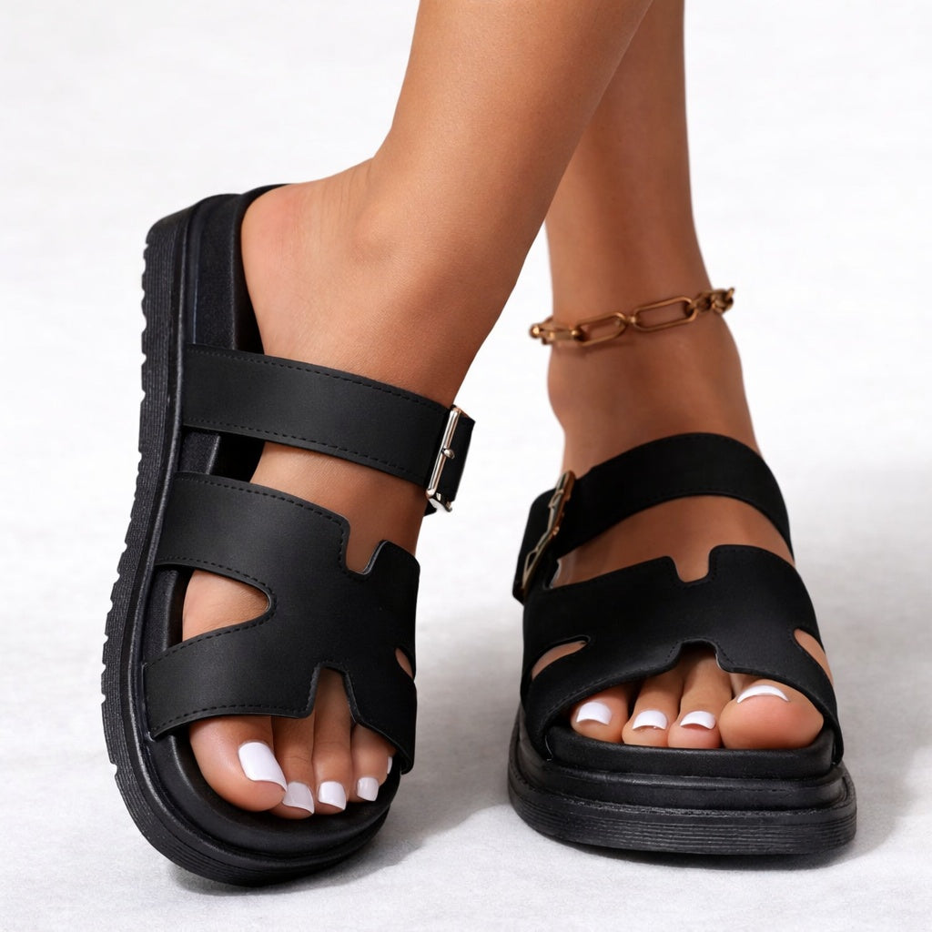 Ava | Women's Platform Slide Sandals with Buckle Strap