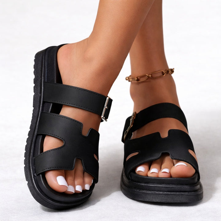 Ava | Women's Platform Slide Sandals with Buckle Strap