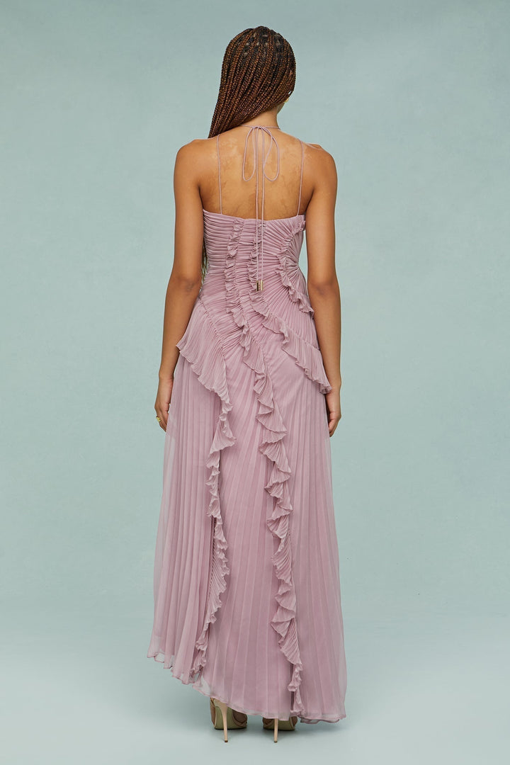 Ava | Women's Pleated Halter Midi Dress with Ruffles
