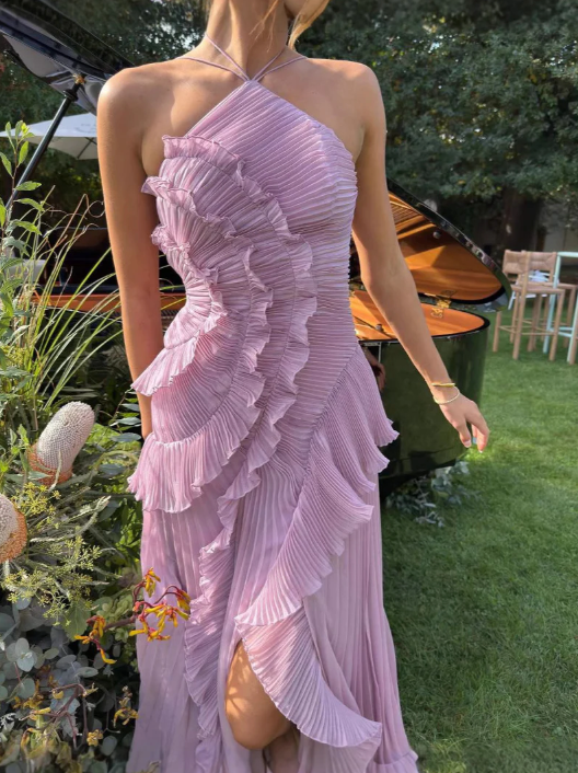 Ava | Women's Pleated Halter Midi Dress with Ruffles