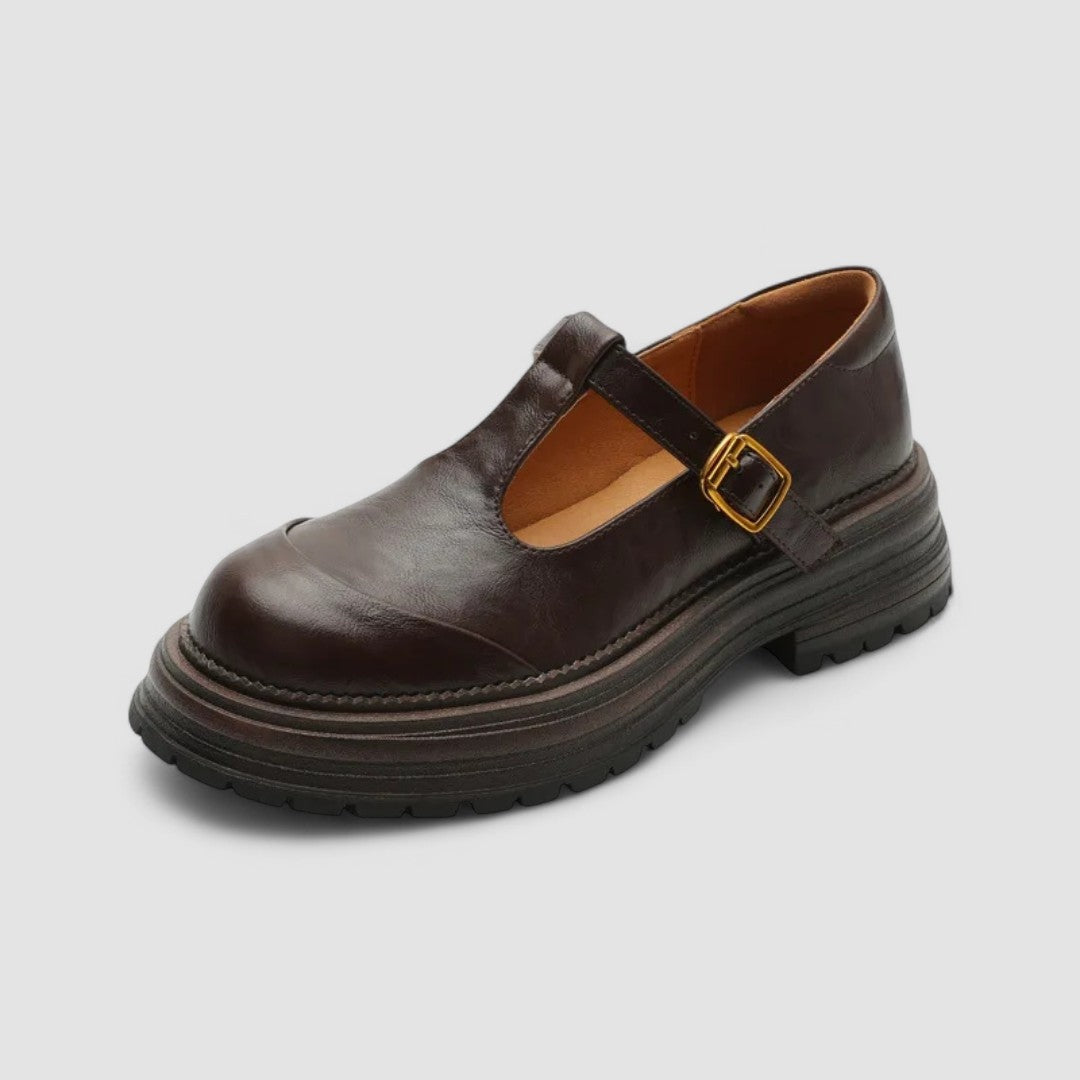 Bella | Women's Platform Mary Jane Shoes Leather-Look T-Bar