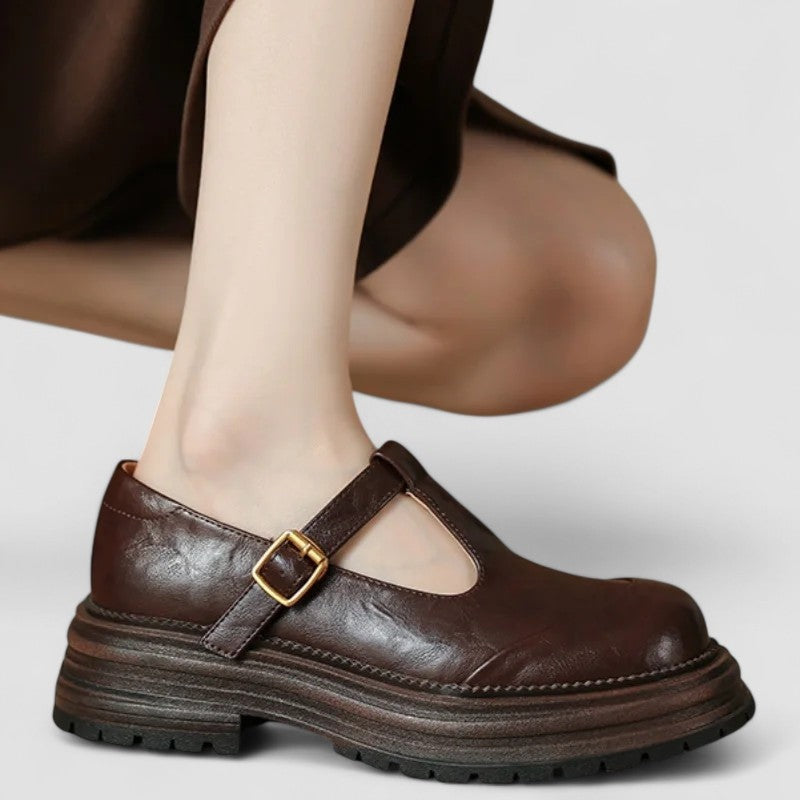 Bella | Women's Platform Mary Jane Shoes Leather-Look T-Bar