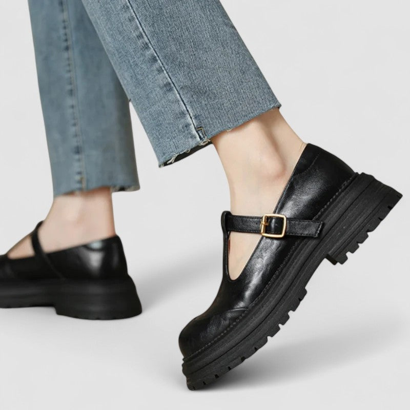 Bella | Women's Platform Mary Jane Shoes Leather-Look T-Bar