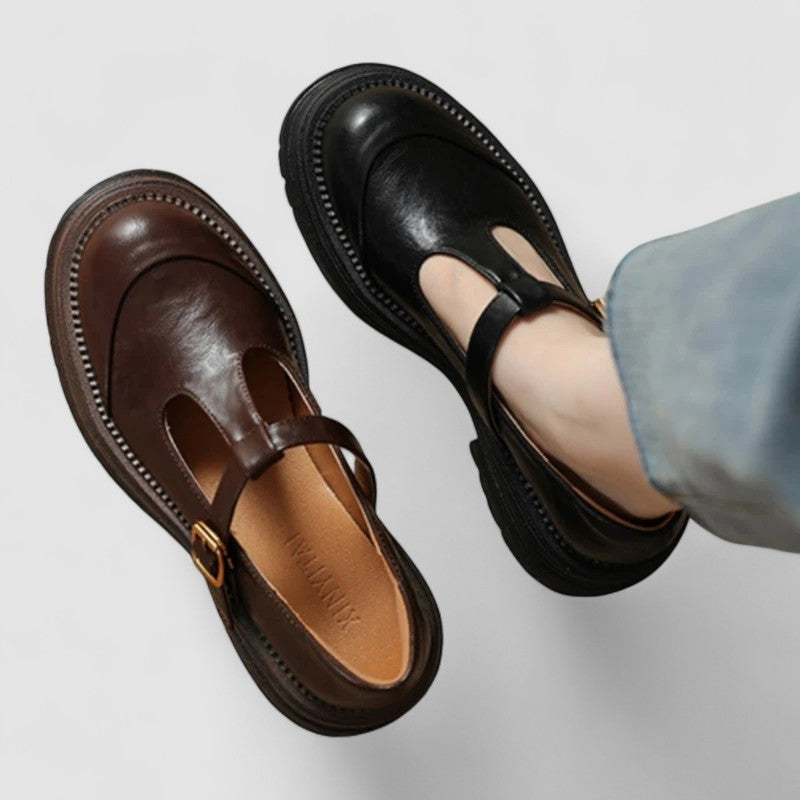 Bella | Women's Platform Mary Jane Shoes Leather-Look T-Bar