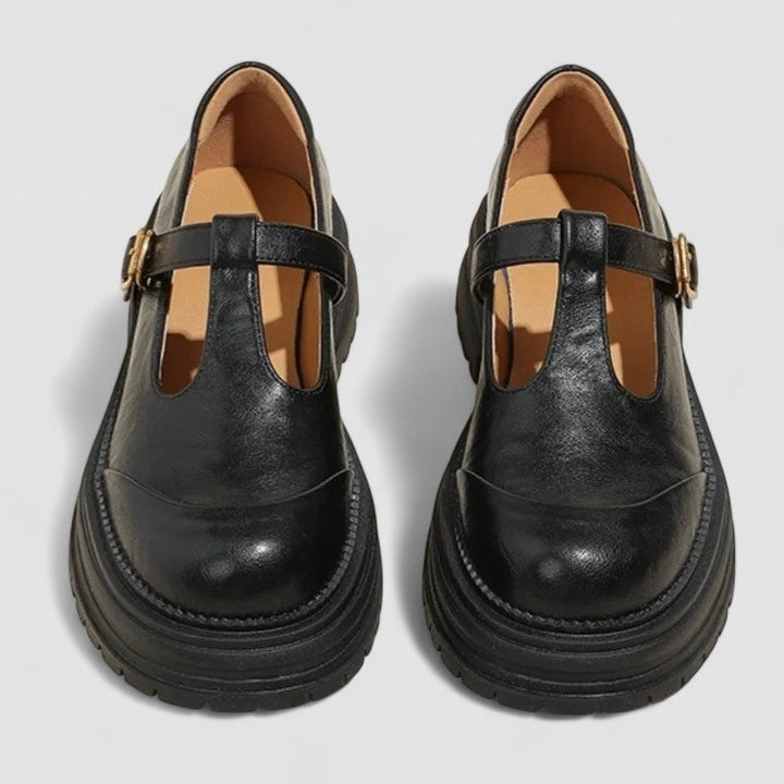 Bella | Women's Platform Mary Jane Shoes Leather-Look T-Bar