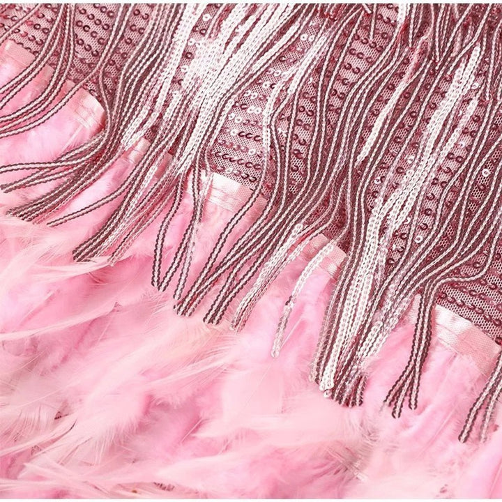 Bella | Women's Sequin Fringe Mini Dress Cocktail with Feather Trim