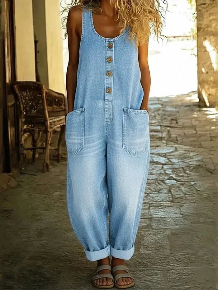 Brooklyn | Women's Denim Jumpsuit Sleeveless Loose Fit with Pockets
