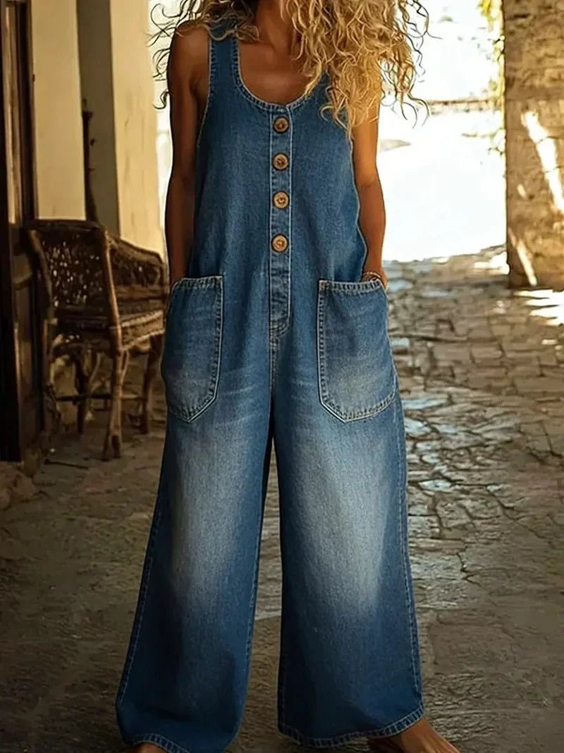 Brooklyn | Women's Denim Jumpsuit Sleeveless Loose Fit with Pockets