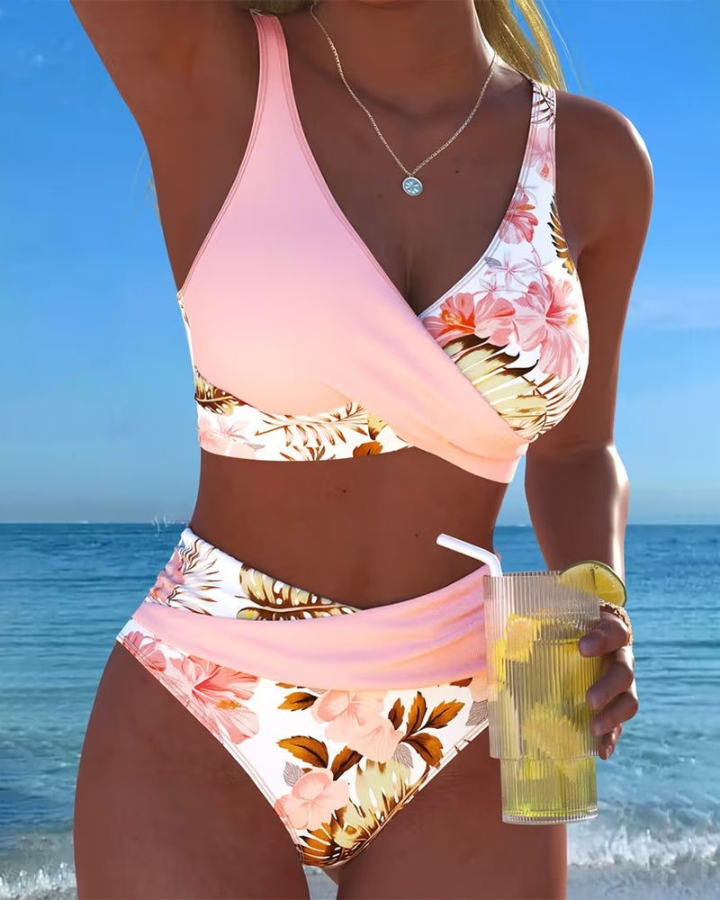 Camila | Women's High Waisted Bikini Set Floral Wrap Top
