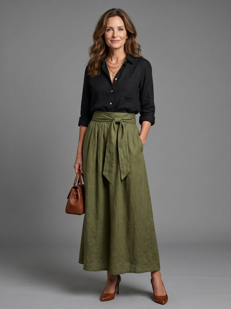 Camila | Women's Linen Co Ord Skirt Set with Tie Waist