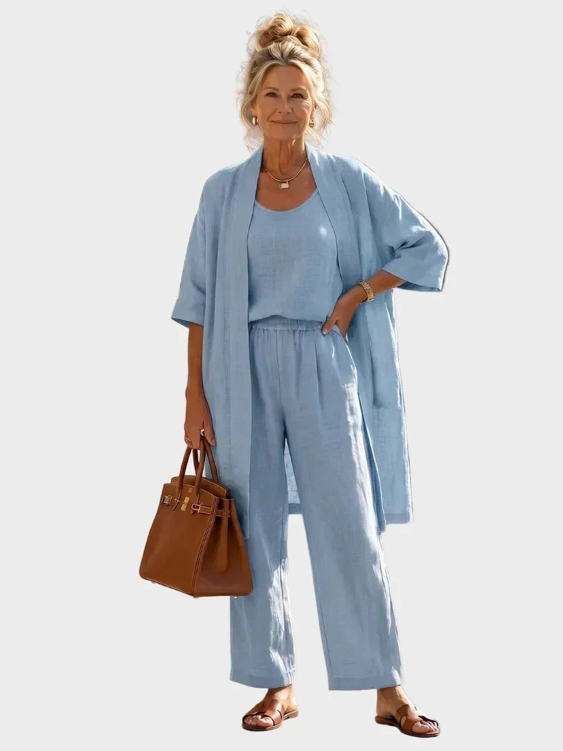 Charlotte | Women's 3 Piece Linen Co Ord Set with Wide Leg Pants