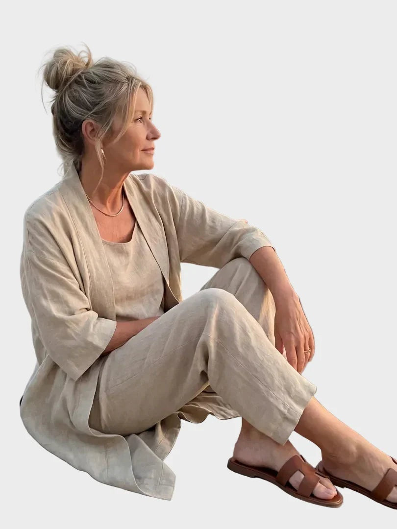 Charlotte | Women's 3 Piece Linen Co Ord Set with Wide Leg Pants