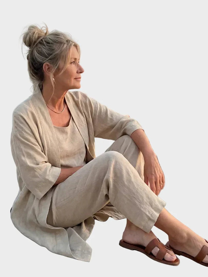 Charlotte | Women's 3 Piece Linen Co Ord Set with Wide Leg Pants