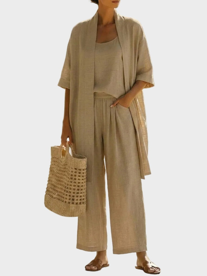 Charlotte | Women's 3 Piece Linen Co Ord Set with Wide Leg Pants