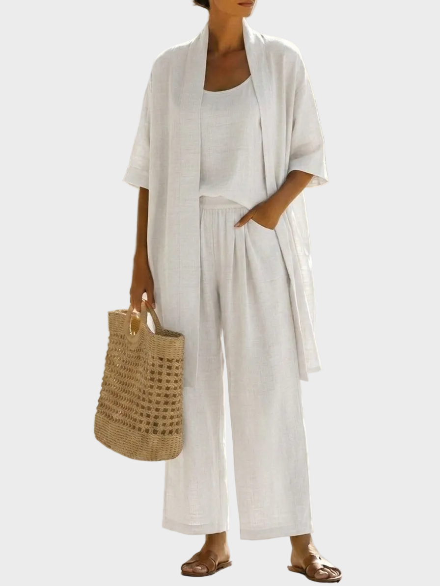 Charlotte | Women's 3 Piece Linen Co Ord Set with Wide Leg Pants