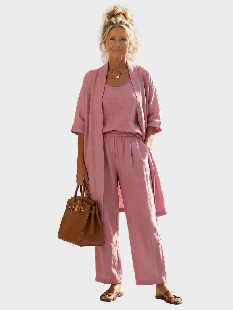 Charlotte | Women's 3 Piece Linen Co Ord Set with Wide Leg Pants