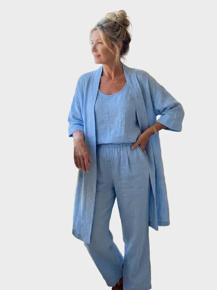 Charlotte | Women's 3 Piece Linen Co Ord Set with Wide Leg Pants