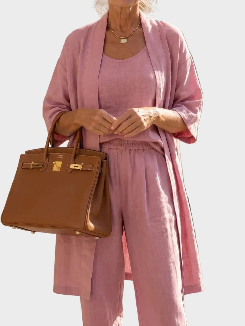 Charlotte | Women's 3 Piece Linen Co Ord Set with Wide Leg Pants