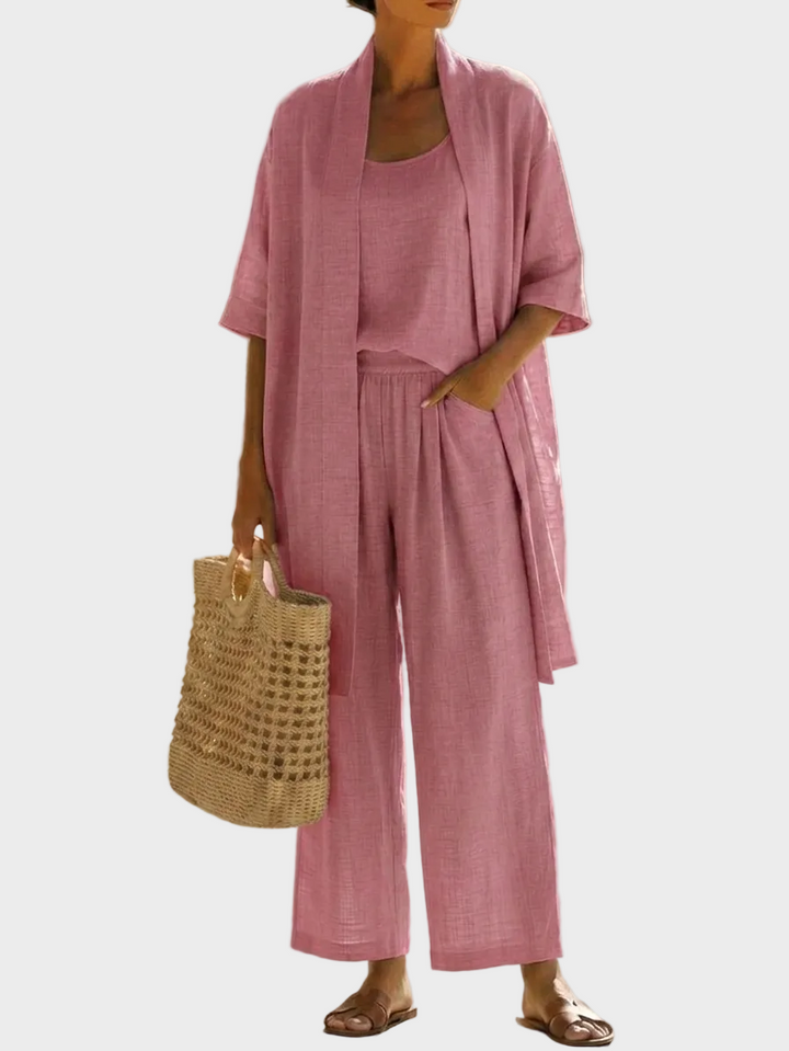 Charlotte | Women's 3 Piece Linen Co Ord Set with Wide Leg Pants