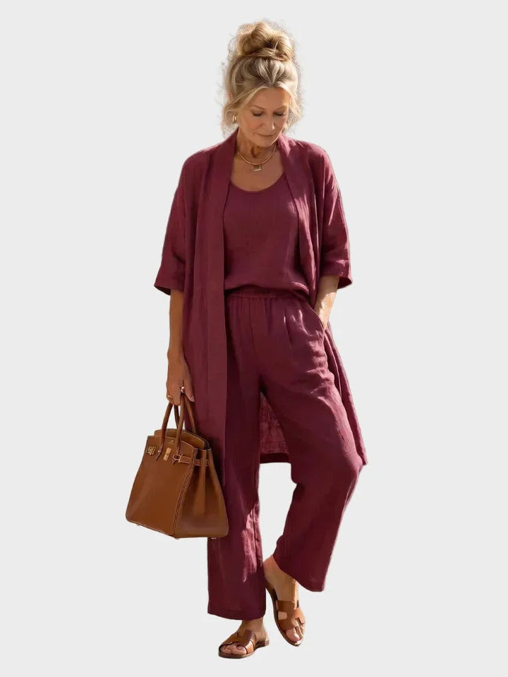 Charlotte | Women's 3 Piece Linen Co Ord Set with Wide Leg Pants