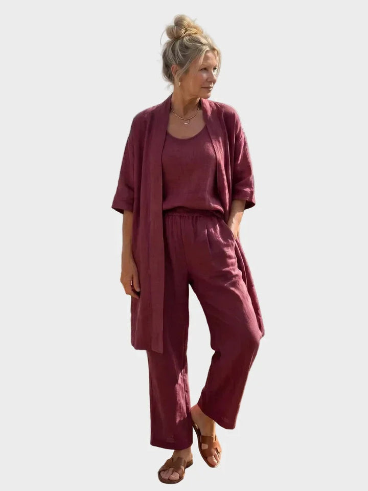 Charlotte | Women's 3 Piece Linen Co Ord Set with Wide Leg Pants