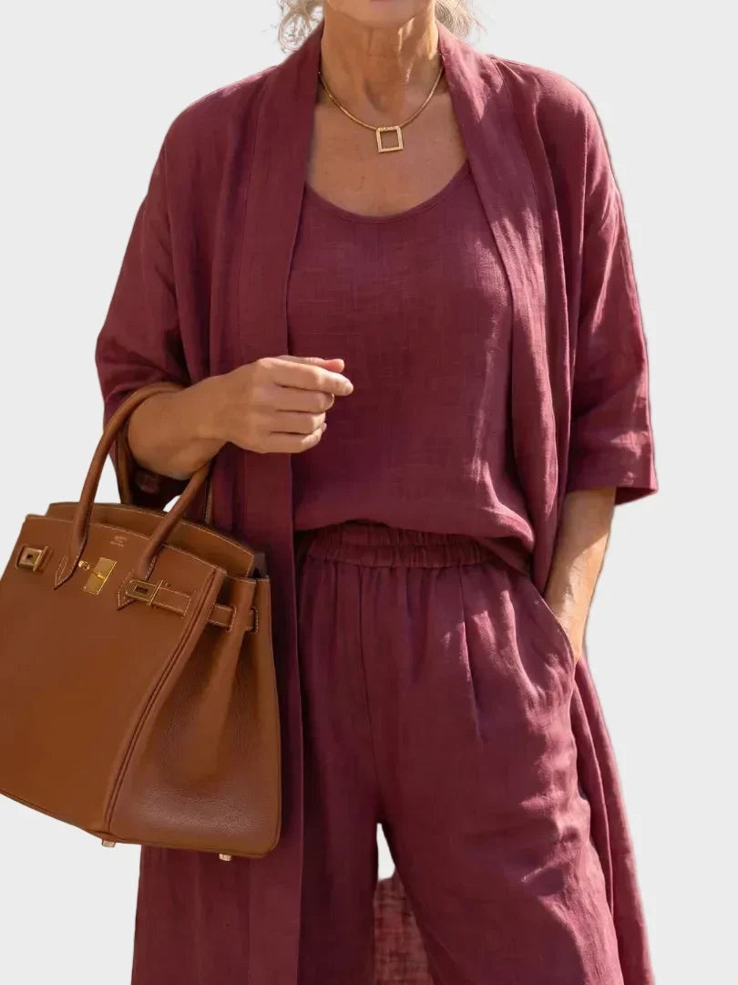 Charlotte | Women's 3 Piece Linen Co Ord Set with Wide Leg Pants