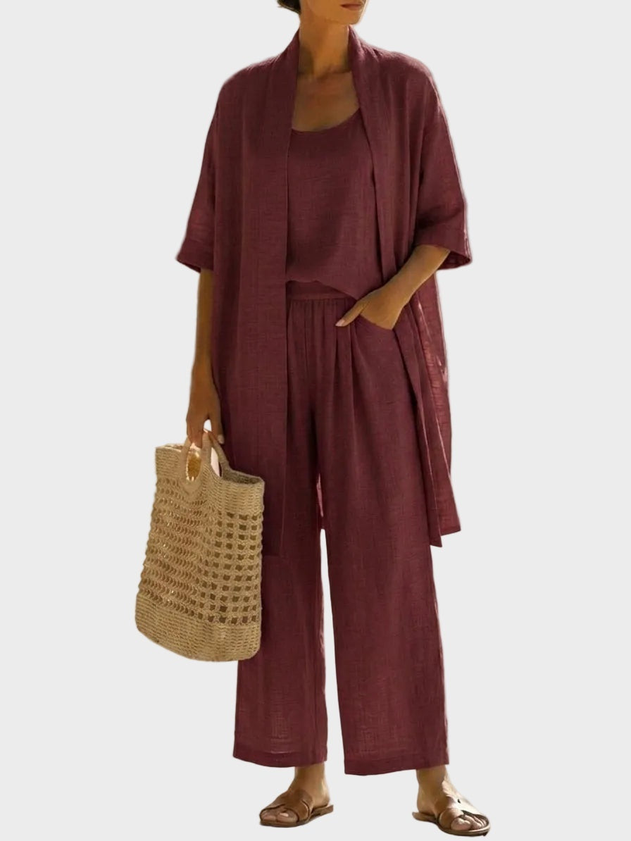Charlotte | Women's 3 Piece Linen Co Ord Set with Wide Leg Pants