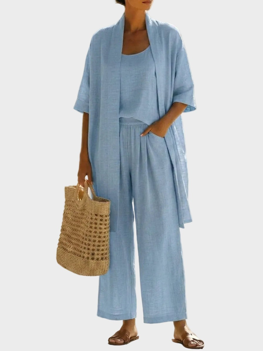 Charlotte | Women's 3 Piece Linen Co Ord Set with Wide Leg Pants