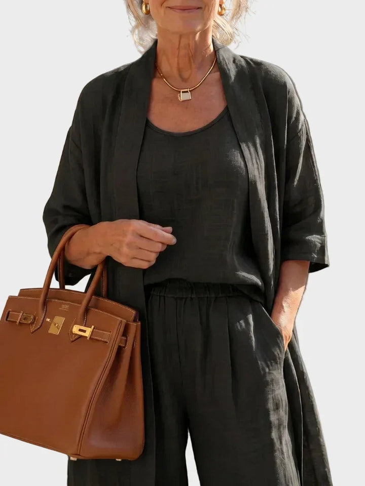 Charlotte | Women's 3 Piece Linen Co Ord Set with Wide Leg Pants
