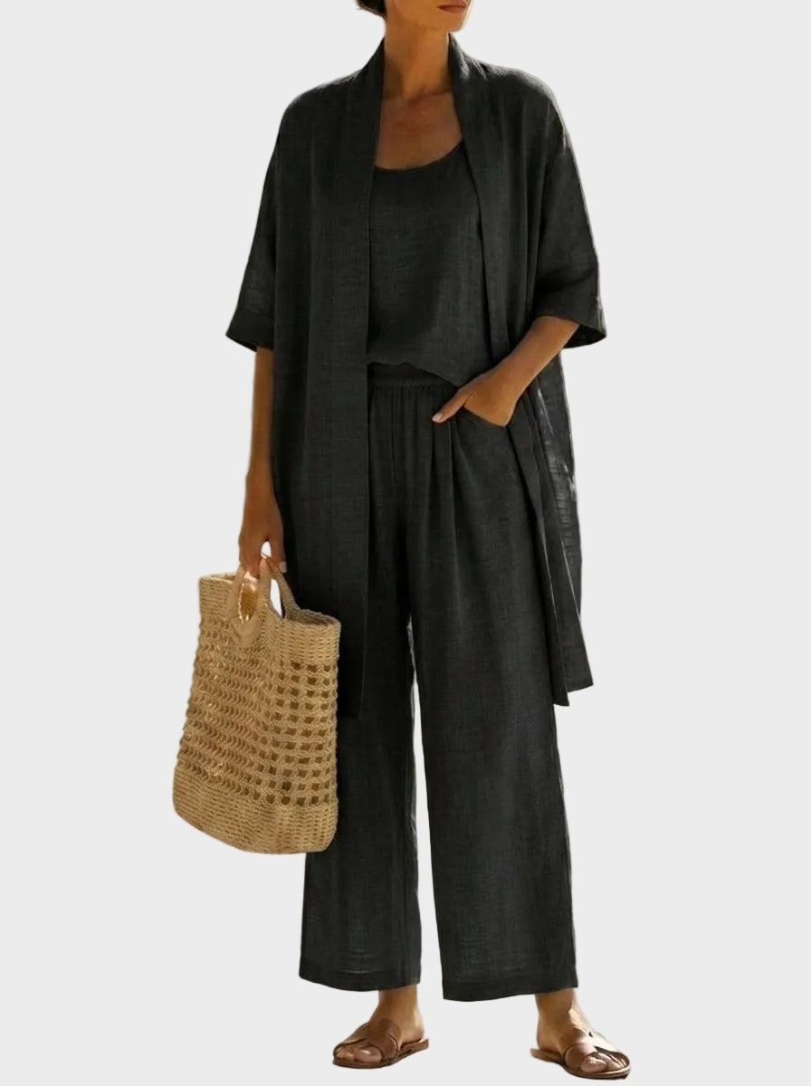 Charlotte | Women's 3 Piece Linen Co Ord Set with Wide Leg Pants