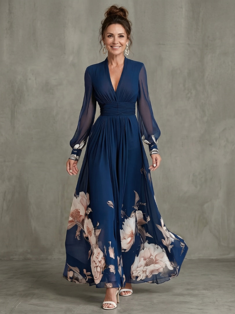 Charlotte | Women's Formal Floral Maxi Dress with Sheer Sleeves
