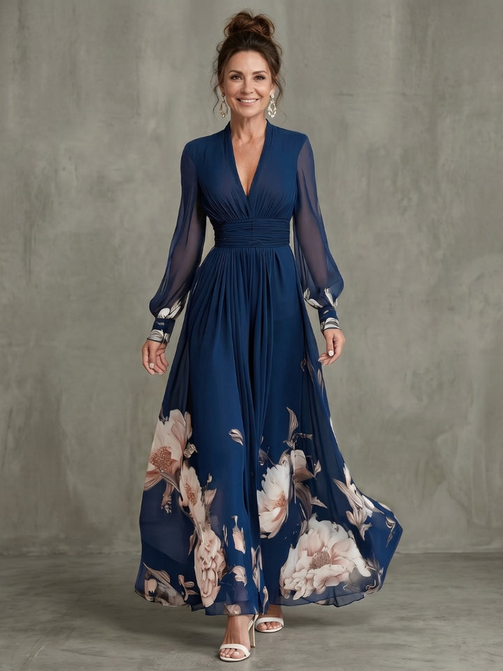 Charlotte | Women's Formal Floral Maxi Dress with Sheer Sleeves