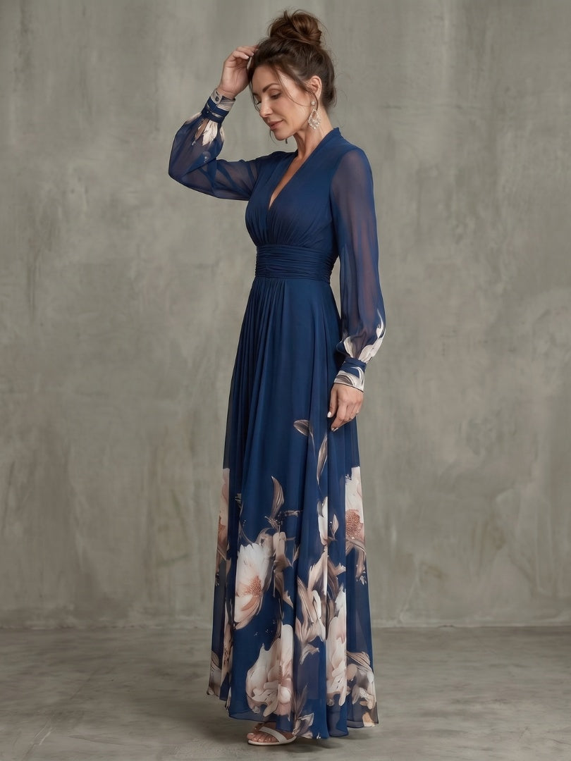 Charlotte | Women's Formal Floral Maxi Dress with Sheer Sleeves