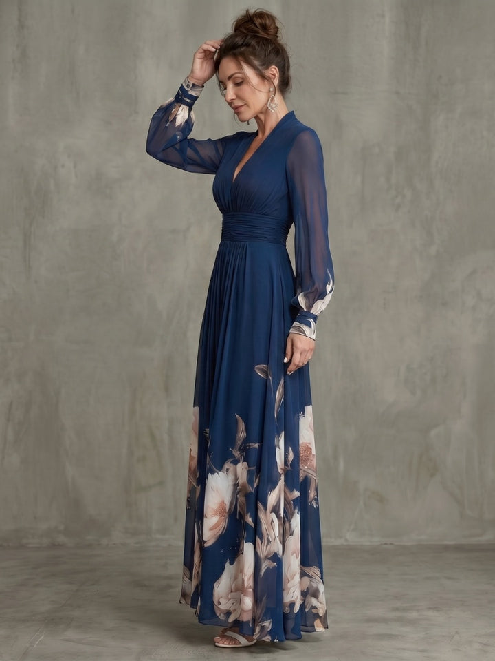 Charlotte | Women's Formal Floral Maxi Dress with Sheer Sleeves